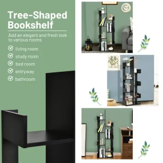 Costway 8-Shelf Bookcase Modern Tree Bookshelf Storage Decor Freestanding White/Black image {6}