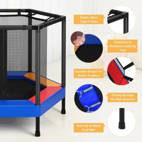 Costway 48'' Hexagonal Kids Trampoline Recreational Bounce Jumper W/Foam Padded Handrails image {9}
