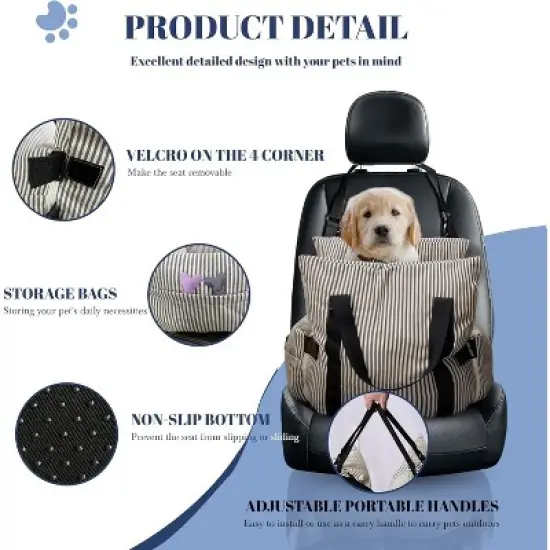 Hachikiko Versatile Pet Car Seat Bed - Expandable Dog Booster with Side Pockets & Safety Straps image {3}