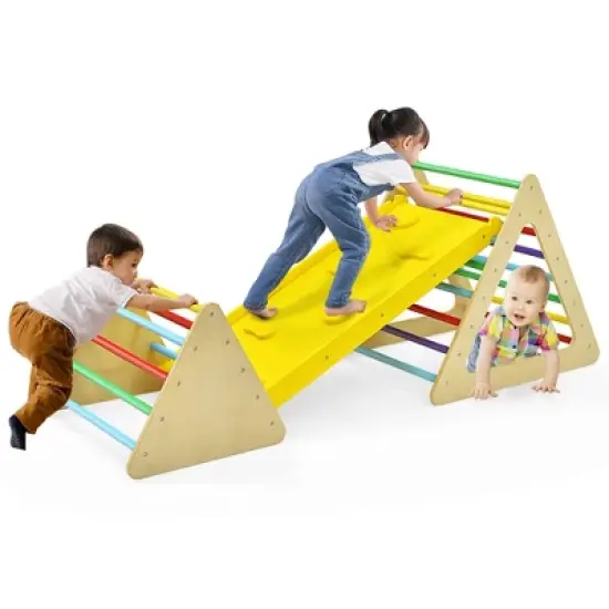 Costway 3 in 1 Kids Climbing Ladder Set 2 Triangle Climbers w/Ramp for Sliding & Climbing image {1}