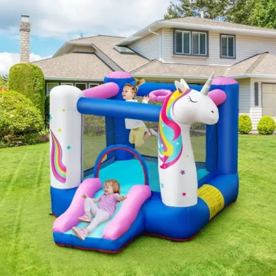 Costway Slide Bouncer Inflatable Jumping Castle Basketball Game Without Blower image {2}