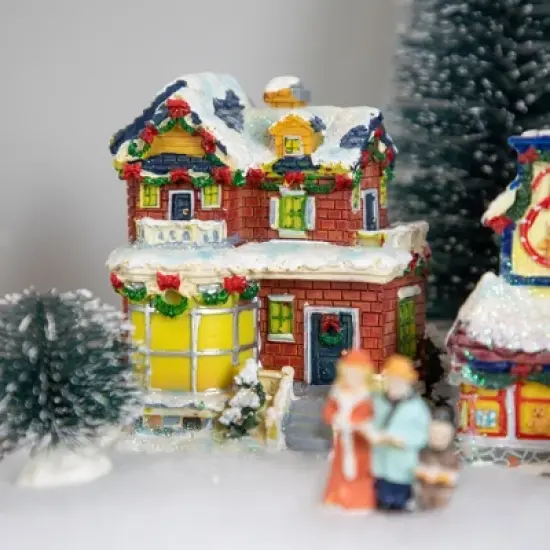 Northlight Two Story Snowy House with Garland and Wreaths Christmas Village Decoration - 4" image {1}