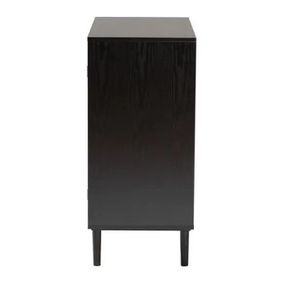 Maureen Wood and Rattan 2 Door Storage Cabinet Espresso/Natural Brown - Baxton Studio image {4}