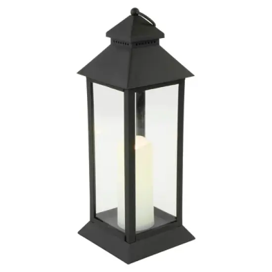 Northlight 15" LED Battery Operated Black Lantern with Flameless Candle image {1}