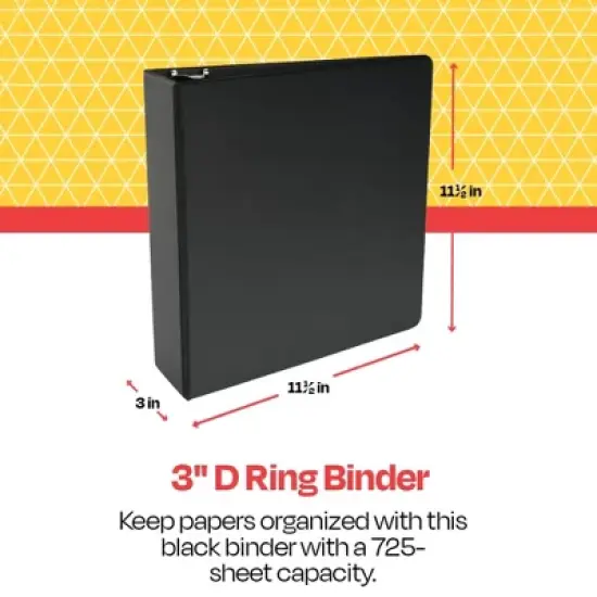 School Smart D Ring Binder, Polypropylene, 3 Inches, Black image {3}
