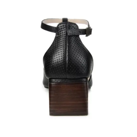 Journee Signature Womens Genuine Leather Cameela Buckle Low Stacked Heel Almond Toe Pumps image {2}