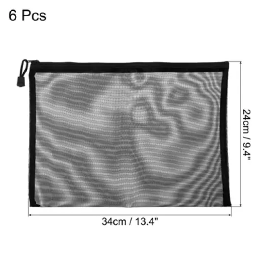Unique Bargains Mesh Bags Nylon Zip Pouch Pencil Case Storage Pockets 6 Pcs image {1}