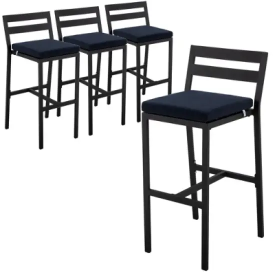 LeisureMod Chelsea Collection Modern Aluminum Outdoor Bar Chair Set of 4 &ndash; Black Patio Seating for Decks, Balconies, Porches, and Outdoor Spaces image {17}
