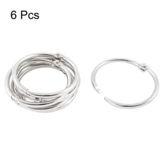 Unique Bargains Book Office Metal Loose Leaf Binder Hinge Snap Ring Keyring 6 Pcs image {1}