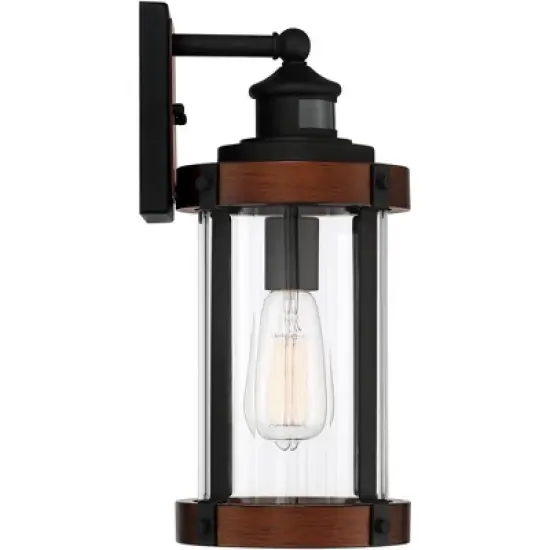 John Timberland Stan Industrial Outdoor Wall Light Fixture Dark Faux Wood Black Motion Sensor 15 1/2" Clear Glass for Post Exterior Barn Deck House image {5}