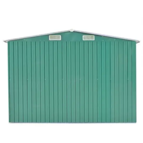 vidaXL Metal Garden Shed, Galvanized Steel Construction with Powder-Coated Finish, Outdoor Storage House, Sliding Doors, Green, 101.2"x154.3"x71.3" image {3}