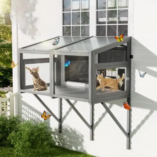 ORRD Cat Catio Window Box Enclosure, Wooden Perch House for Indoor Cats, Expandable Secure Outdoor Haven image {1}