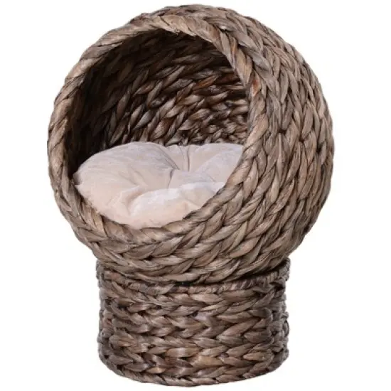 SEVOBAL Handwoven Elevated Cat Bed with Cushion & Stand,Egg Chair Shape Cat Basket Kitty House for Indoor,Brown (16.5"*13"*20.5") image {1}