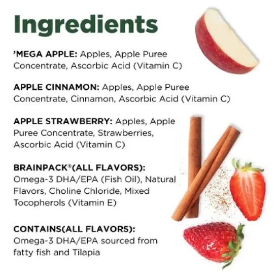 Brainiac Kids Brain Squeezers Applesauce Pouches with Omega-3s Variety Pack Apple, Strawberry and Cinnamon - 3.2oz/10ct image {4}