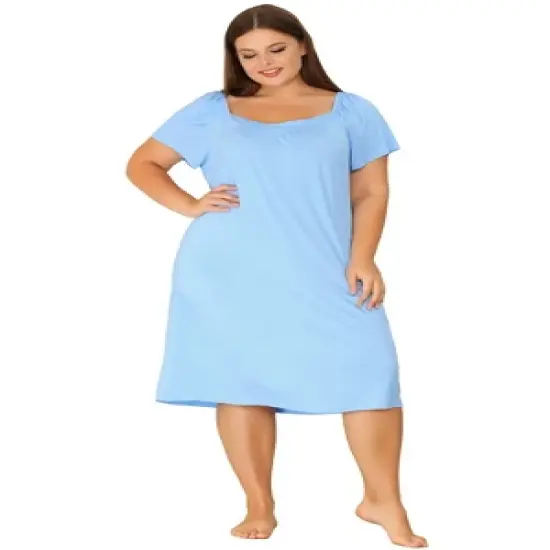 Agnes Orinda Women's Plus Size Knit Sweetheart Neck Short Sleeve Nightgowns image {2}