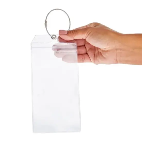 Juvale 20 Pack Plastic Cruise Tags Holders for Luggage, Bulk Zip Seal and Steel Loops for Suitcases, 3.5 x 7.2 In image {6}