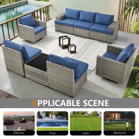 Outdoor Sectional Sofa Patio Furniture Sets with Thickened Cushions image {9}