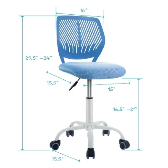 Costway Office Task Desk Armless Chair Adjustable Mid Back Swivel Study Chair Rose\Blue\Turquoise\Purple image {1}