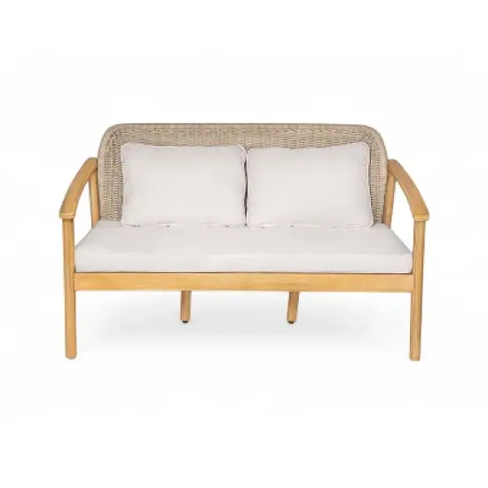 Christopher Knight Home Adrian 2 Piece Patio Woven Rope Acacia Wood Seating Set, Brown image {3}