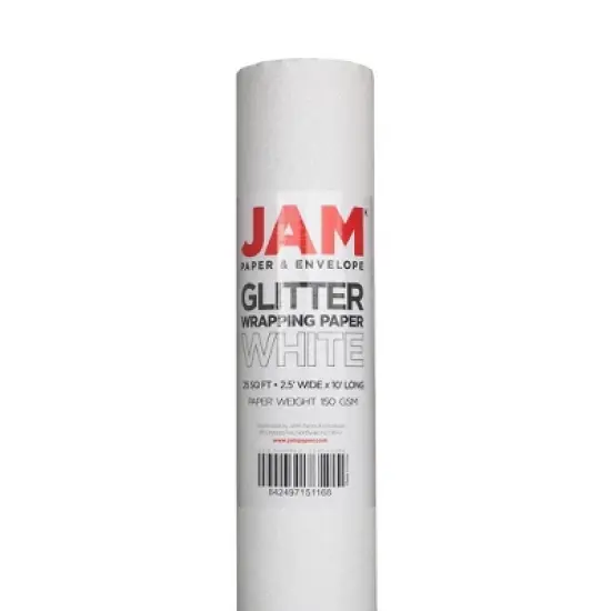 JAM PAPER White Glitter Gift Wrapping Paper Roll - 1 pack of 25 Sq. Ft.: Christmas & Birthday Solid Wrap image {1}