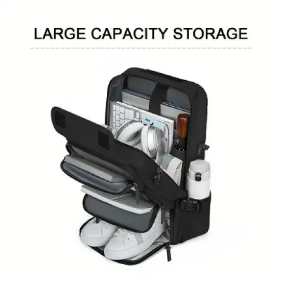 Luupatchy 18.1" Anti-Theft Travel Backpack with Separate Shoe Compartment & Convertible Duffel Design,Travel Bag for Business, Hiking, Camping image {3}