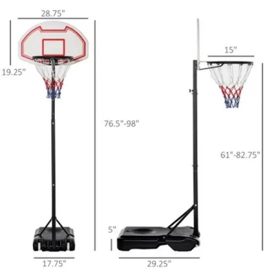 YONWAY Portable Basketball Hoop Stand, 5.1-6.9ft Height-Adjustable Basketball System with 29'' Backboard and Wheels for Indoor and Outdoor, White image {2}