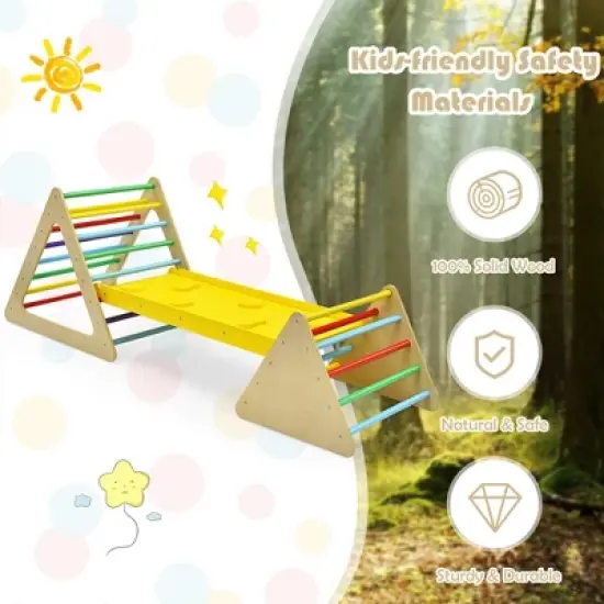 Costway 3 in 1 Kids Climbing Ladder Set 2 Triangle Climbers w/Ramp for Sliding & Climbing image {8}