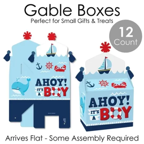 Big Dot of Happiness Ahoy It's a Boy - Treat Box Party Favors - Nautical Baby Shower Goodie Gable Boxes - Set of 12 image {4}