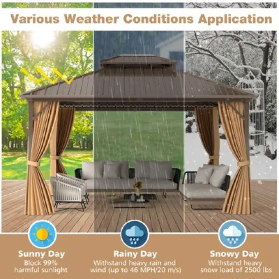 Costway 14 x 12 FT Hardtop Gazebo Aluminum Frame Permanent Pavilion with Curtains & Netting image {9}