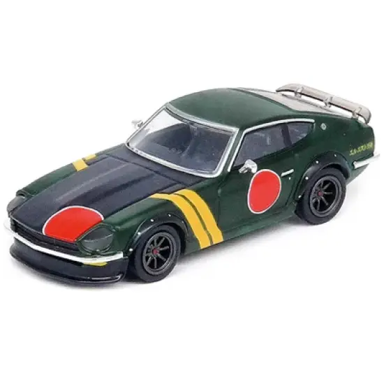 Datsun 240Z "Zero Fighter Aircraft Livery" Matt Green with Yellow Stripes and Graphics 1/64 Diecast Model Car by Inno Models image {1}