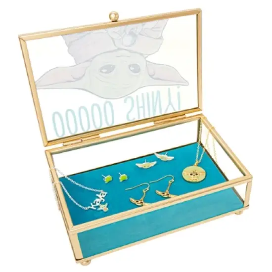 Disney Star Wars The Mandalorian Grogu OOOOO SHINY! Gold Trim Glass Jewelry Storage Box image {5}