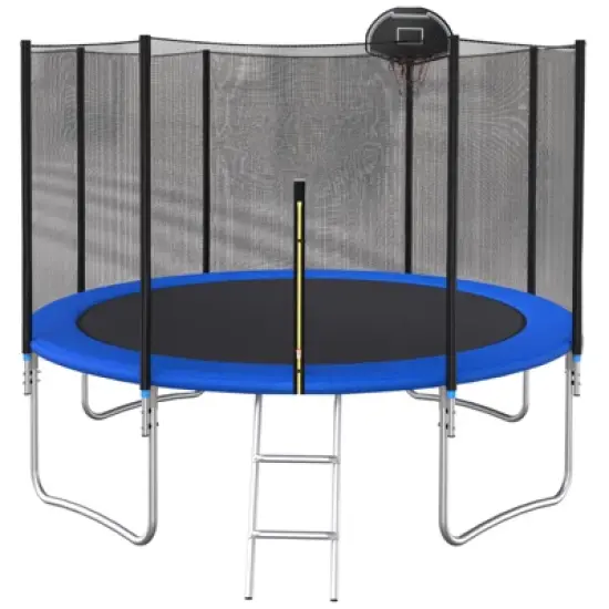 BestParts 12FT Trampoline with Safety Enclosure Net, Basketball Hoop, Ladder image {7}