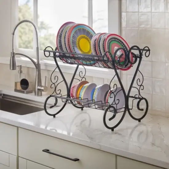 BrylaneHome Scroll 2-Tier Dish Rack image {4}