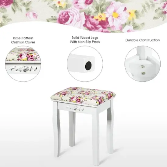 Costway Vanity Wood Dressing Stool Padded Chair Makeup Cushion White Backless image {4}