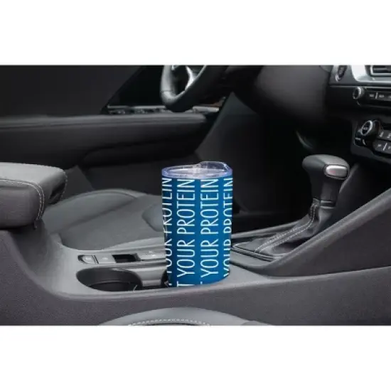 100 North 20 Ounce Stainless Steel On the Go Travel Tumbler With Push Top Lid, Eat Your Protein Blue image {2}