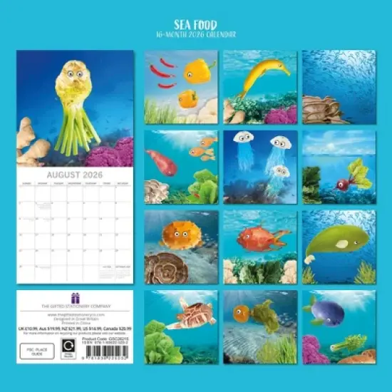 2026 Square Wall Calendar, Sea Food, 16-Month Funny Corner Theme with 180 Reminder Stickers (12x12 In) 33 image {3}