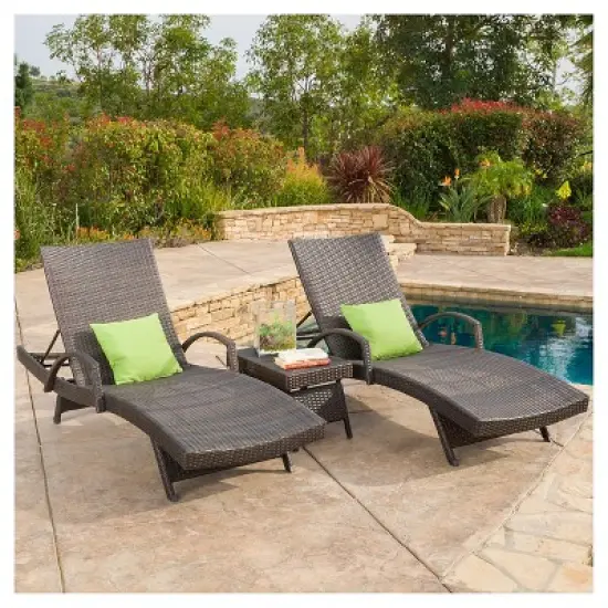 Salem 3pc Wicker Adjustable Chaise Lounge Set - Brown - Christopher Knight Home image {1}