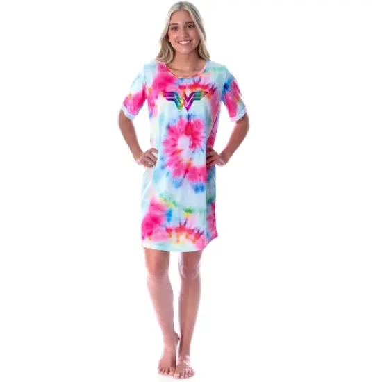 DC Comics Womens Wonder Woman Foil Logo Tie Dye Nightgown Sleep Shirt Multicolored image {4}