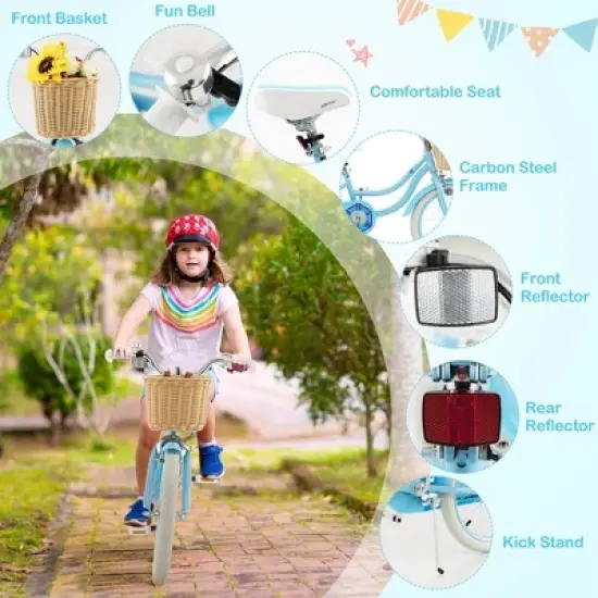 Prorider 18" Kid's Bike with Training Wheels Adjustable Handlebar Seat Handbrake Blue/Green/Pink image {8}