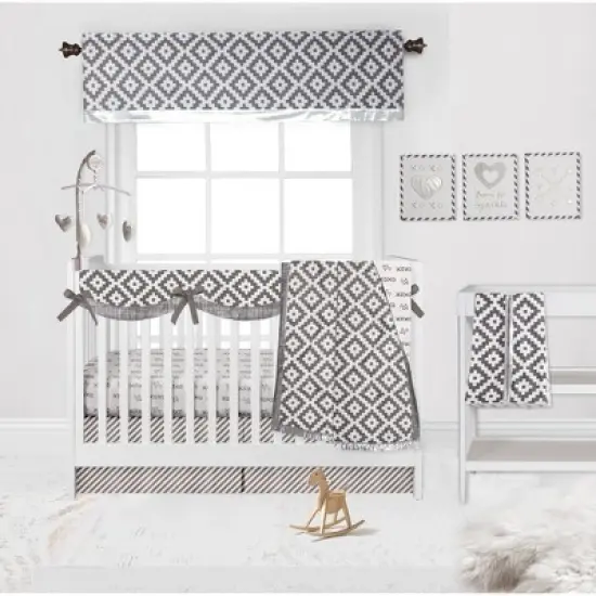 Bacati - Love Gray/Silver Stripes Long Side Crib Rail Guard Cover image {5}