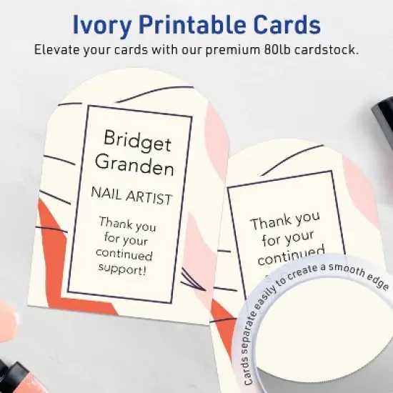 Avery Printable Arched Flat Cards, Sure Feed Technology, 4-3/4" x 3-1/2", Matte Ivory Cardstock, Print-to-The-Edge, Laser/Inkjet Printable, 40 Total image {2}