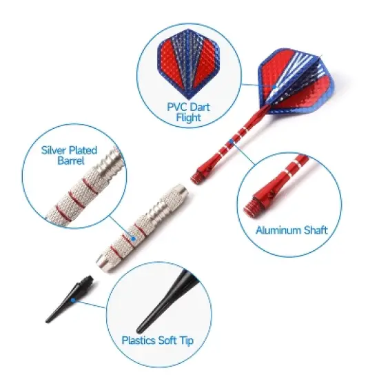 GSE 6 Pcs of 18 Grams Soft Tip Darts for Electronic Dart Board with 60 Free Dart Tips & Storage Bag (Professional) image {2}