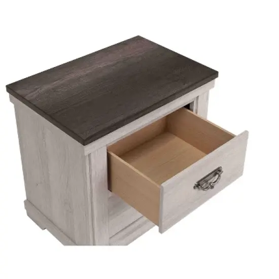 1pc Farmhouse Style Two Drawer Night Stand Nightstand End Table Beige Finish Rustic Bedroom Solid Wood Wooden Furniture image {2}