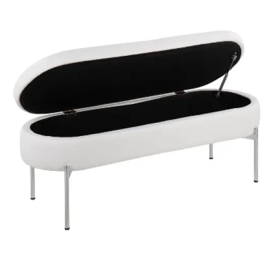 48" Chloe PU Leather/Metal Storage Bench Chrome/White - LumiSource image {1}