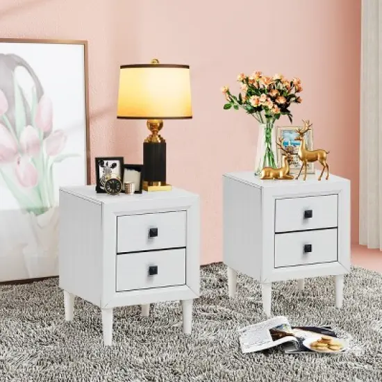 Costway Nightstand End Bedside Coffee Table Wooden Leg Storage Drawers  White image {3}
