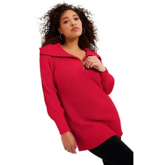 June + Vie by Roaman's Women&rsquo;s Plus Size Half-Zip Sweater image {6}