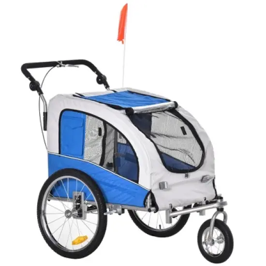 Aosom Dog Bike Trailer 2-In-1 Pet Stroller with Canopy and Storage Pockets image {9}