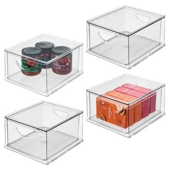 iDesign Stackable Storage Drawer for Pantry, Set of 4, Clear, Made in USA image {9}