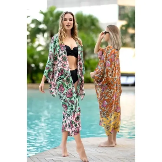 Shiraleah Orange and Yellow Floral Long Cover Up image {3}