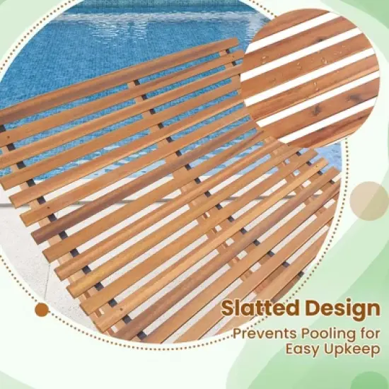 Costway Outdoor Double Chaise Lounge for 2 with High Back Slatted Seat Stopper for Patio image {6}